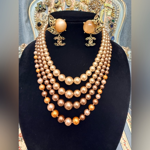 Silky Beige Button-Front Women's Shirt with Jewelry Set - Picture 6 of 14